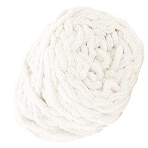 Rankomu Thickand Quick Yarn Single Thick Ice Strip Yarn Needle Knitting Woven Blanket Slipper Line, Milk White, Coarse Wool Polyester Garn, Big Ball, 180g von Rankomu