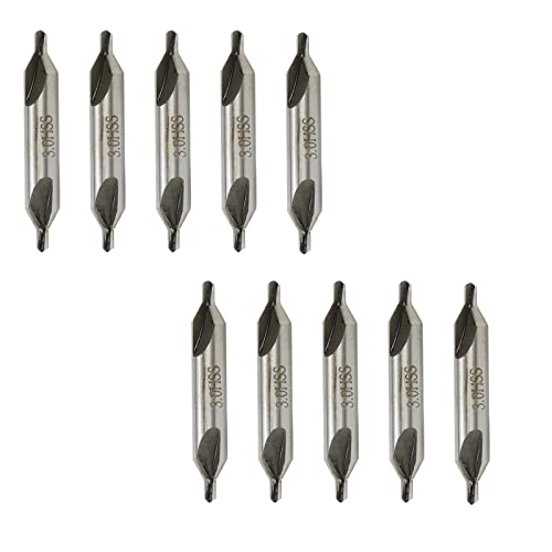 Rannb Zentrierbohrer, 3 mm Spitzendurchmesser, HSS-Zentrierbohrer, Kegelsenker, Werkzeuge für Drehmaschine und Metallbearbeitung, 10 Stück von Rannb