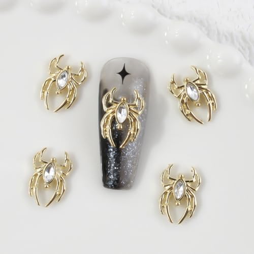 Ranvi 30PCS Halloween Nail Art Charms, Spinne aus Metall, dunkle Gothic-Legierung, Diamant für Frauen und Mädchen, Halloween-Nageldekorationsdesign (Goldene Spinne – weißer Diamant) von Ranvi