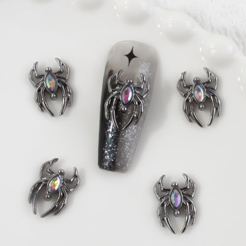 Ranvi 30PCS Halloween Nail Art Charms, Spinne aus Metall, dunkle Gothic-Legierung, Diamant für Frauen und Mädchen, Halloween-Nageldekorationsdesign (Schwarze Spinne – farbiger Diamant) von Ranvi