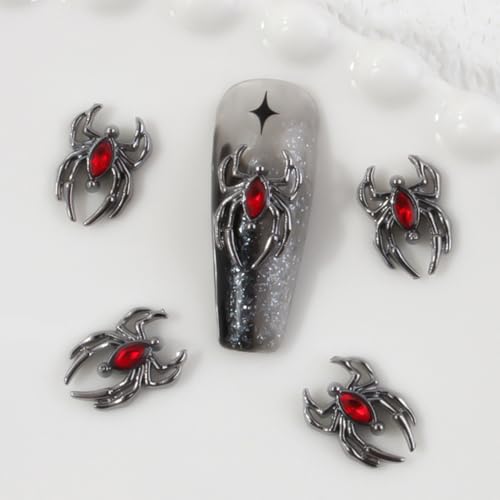 Ranvi 30PCS Halloween Nail Art Charms, Spinne aus Metall, dunkle Gothic-Legierung, Diamant für Frauen und Mädchen, Halloween-Nageldekorationsdesign (Schwarze Spinne – roter Diamant) von Ranvi