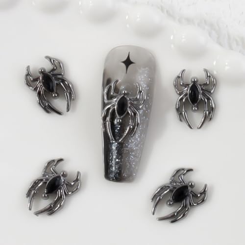 Ranvi 30PCS Halloween Nail Art Charms, Spinne aus Metall, dunkle Gothic-Legierung, Diamant für Frauen und Mädchen, Halloween-Nageldekorationsdesign (Schwarze Spinne – schwarzer Diamant) von Ranvi