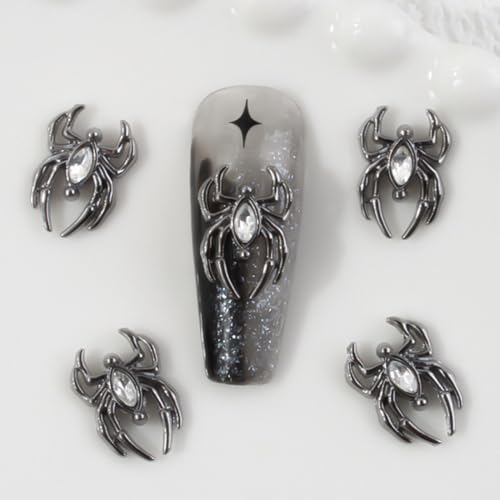 Ranvi 30PCS Halloween Nail Art Charms, Spinne aus Metall, dunkle Gothic-Legierung, Diamant für Frauen und Mädchen, Halloween-Nageldekorationsdesign (Schwarze Spinne – weißer Diamant) von Ranvi