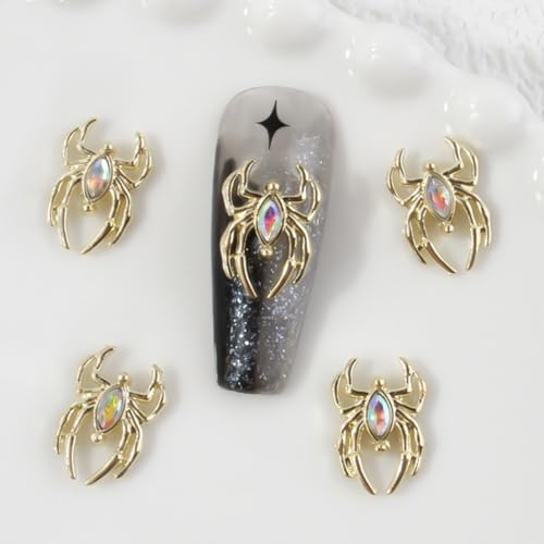 Ranvi 30PCS Halloween Nail Art Charms, Spinne aus Metall, dunkle Gothic-Legierung, Halloween-Nageldekorationsdesign für Frauen und Mädchen (Goldener, spinnfarbener Diamant) von Ranvi