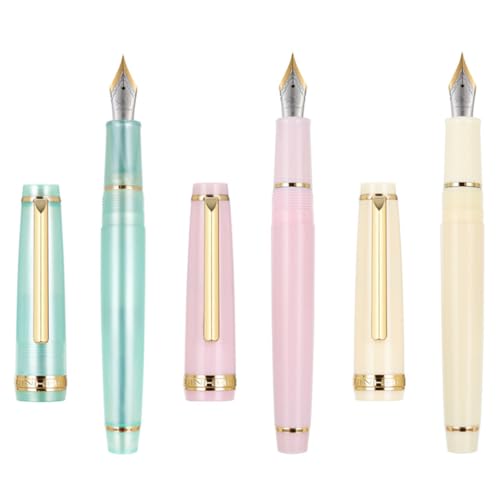 Ranvi 3er-Set Jinhao 82 Füllfederhalter Blau, Rosa, Weiß, Iridium-Feinfeder mit Goldrand und Konverterset von Ranvi