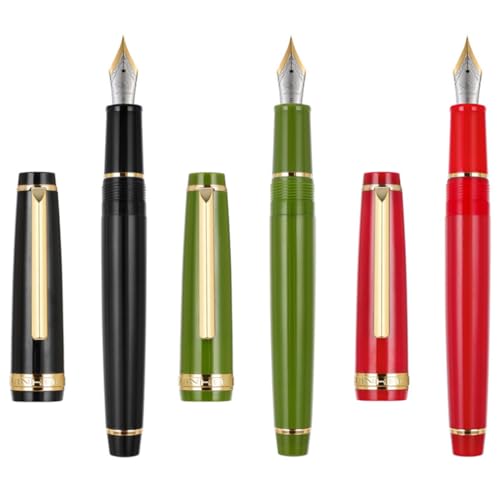 Ranvi 3er-Set Jinhao 82 Füllfederhalter Rot, Schwarz, Grün, Iridium-Feinfeder mit Goldrand und Konverterset von Ranvi