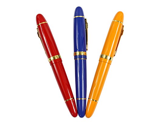 Ranvi JinHao 159 Füllfederhalter mit Goldbesatz, 0,5mm mittelfein, 3 Stück, 3 Farben (rot, blau, orange) von Ranvi