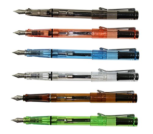 Ranvi JinHao 5099 transparente Kombination Füllfederhalter, 6 Stück, 6 Farben (blau, weiß, grün, orange, braun, grau) von Ranvi