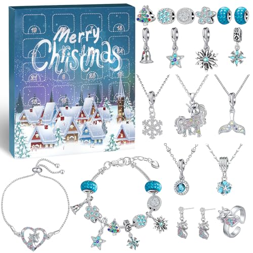 Raoclay Adventskalender Mädchen Kinder, Adventskalender Schmuck 2024 Basteln, Armband Weihnachtskalender Mädchen Geschenk, Bettelarmband Halsketten Ringe Ohrringe für Teenager 5 6 7 8 9 10 11 12 Jahre von Raoclay