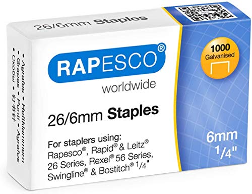 Rapesco Heftklammern, verzinkt, 26/6 mm, 3 Packungen mit je 1000 Stück von Rapesco