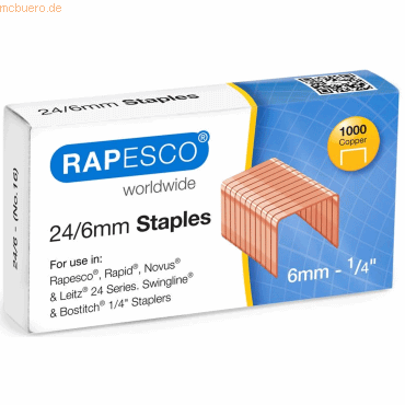 Rapesco Heftklammern 24/6mm Kupfer VE=1000 Stück von Rapesco