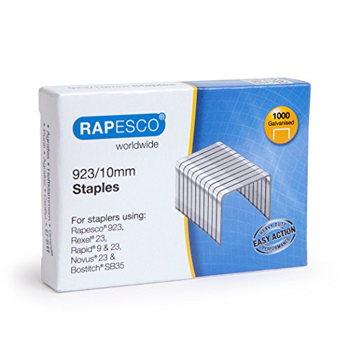 Rapesco Set mit 10 Boxen mit 1000 Heftklammern verzinkt 923/10 mm (Typ 23) von Rapesco