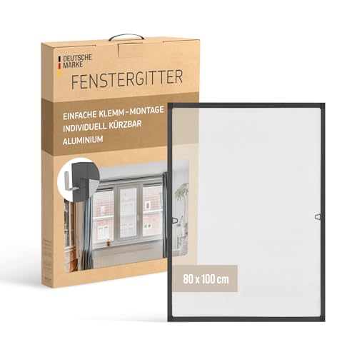 Klemm Fliegengitter Fenster mit Rahmen Anthrazit 80 x 100cm Fliegenschutz Fensterrahmen, Insektenschutz Fenster Fliegengitter mit Rahmen Alu - Montage ohne Bohren - Insektengitter Fliegennetz Fenster von Rapid Teck