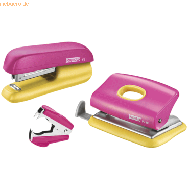 Rapid Schreibtisch-Set Heftgerät F5, Locher FC10, Enthefter C2 pink/ge von Rapid