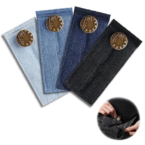 4 Stück Hosenbunderweiterung, 8,5 * 3,5cm Osenknopf Verlängerung, Hosenbunderweiterung Damen, Bundverlängerung Hosen, Geeignet für Jeans und Röcke, 4 Farben von Rapidbok