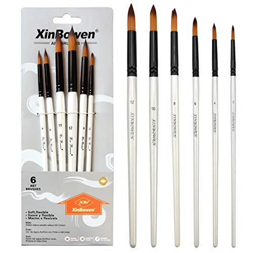 6 Stück Aquarell Pinselset, Nylon Pinsel aus Birkenholz, Künstler Pinsel Set für Acrylfarben, Aquarell, Ölgemälde und Gouache-Farbmalerei, Kunstmalerei von Rapidbok