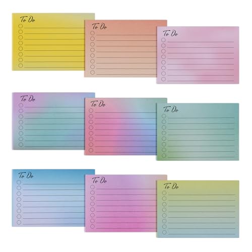 Rapidbok 9 Stück To Do Liste, 10 X 7cm Haftnotizen Klebezettel, 450 Blatt Haftnotizen mit Linien, Haftnotizen mit Farbverlauf, Bunt Sticky Notes, für Büro, Besprechung, Zuhause, Schule von Rapidbok