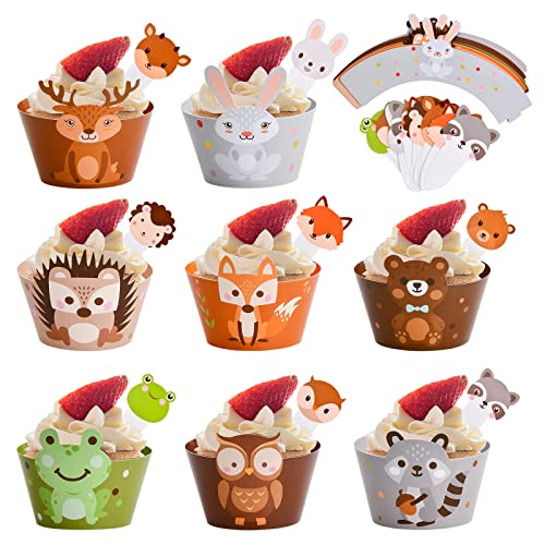 Waldtiere Kuchen Deko, 24 Tier Cupcake Wrapper Papier, Tier Cake Topper Kuchen Deko Waldtiere Kuchendeckel für Dschungel Safari Party, Kinder Geburtstag Party, Hochzeit Kuchen Deko Dekoration Supplies von Rapidbok