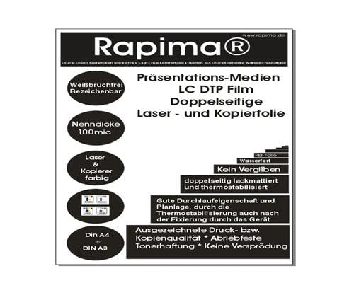 20x A3 Doppelseitige PET-Folie Laserfolie Kopierfolie 117g/m² wasserfest bruchfrei bezeichenbar lackmattiert und thermostabilisiert 0,1mm von Rapima