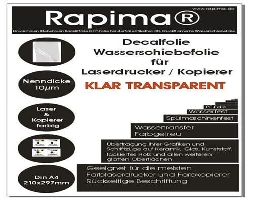 3x A4 KLAR TRANSPARENT Wasserschiebefolie Decal Papier Transfer Folie DIN A4 transparent für Laserdrucker Kopierer klare Folie wasserabschiebefolie Transferfolie Transferpapier von Rapima