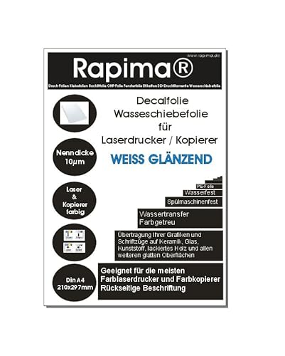 3x A4 WEISS Wasserschiebefolie Decal Papier Transfer Folie DIN A4 weiß für Laserdrucker Kopierer Folie wasserabschiebefolie Transferfolie Transferpapier von Rapima