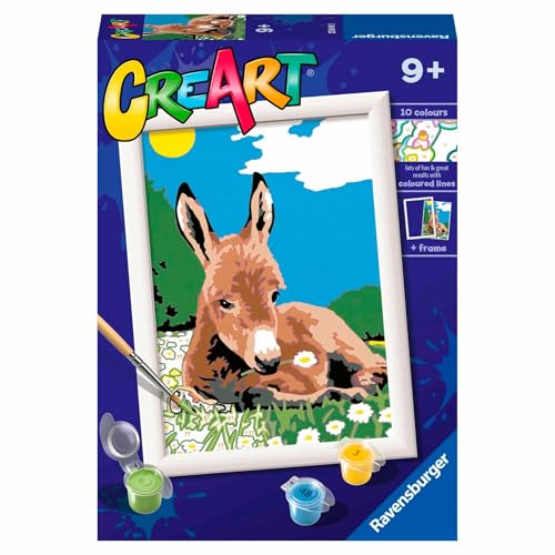 Ravensburger CreArt Serie E, Esel, Malen nach Zahlen, Malset für Kinder, Thema Tiere, Rahmen inklusive, Lernspiel, Geschenkidee für Kinder 9+ Jahre, 18 x 13 cm von Ravensburger