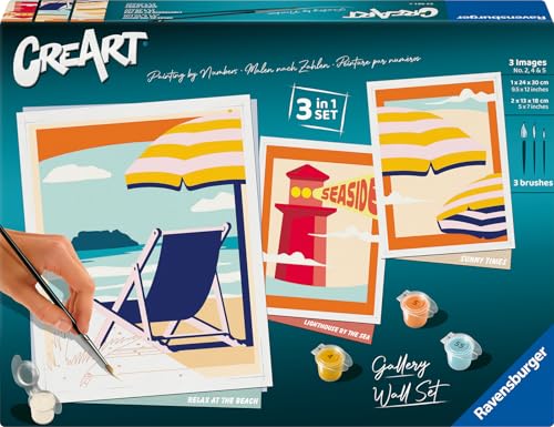 Ravensburger CreArt 23901 - Gallery Wall Set - At the Beach - Malen nach Zahlen Erwachsene und Kinder - ab 12 Jahren, DIY Bilderwand, Vibrant Colors von Ravensburger