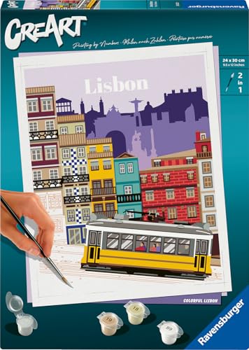 Ravensburger CreArt - 25522 - Farbenfrohes Lissabon - Malen nach Zahlen für Erwachsene - ab 12 Jahren, Malen nach Zahlen Stadt-Motiv von Ravensburger