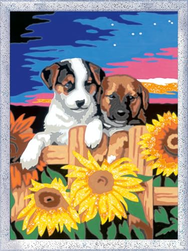 Ravensburger CreArt Serie D, Hunde mit Sonnenblumen, Malen nach Zahlen, Malset für Kinder, Thema Tiere, Rahmen inklusive, Lernspiel, Geschenkidee für Kinder 9+ Jahre, 26 x 20 cm von Ravensburger