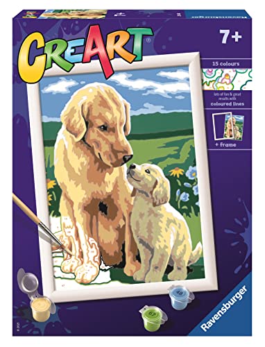 Ravensburger - CreArt D-Serie: Retriever auf der Wiese, Malset nach Zahlen, enthält eine vorgedruckte Tabelle, einen Pinsel, Farben und Zubehör, kreatives Spiel für Jungen und Mädchen, 7+ Jahre von Ravensburger