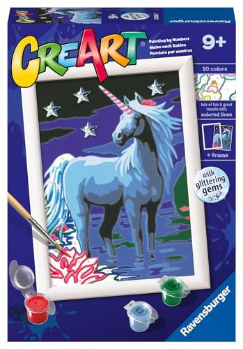 Ravensburger - CreArt E-Serie Classic : Magisches Einhorn, Malset nach Zahlen, enthält ein vorgedrucktes Brett, einen Pinsel, Farben und Zubehör, kreatives Spiel für Jungen und Mädchen 9+ Jahre von Ravensburger