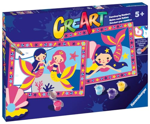 Ravensburger CreArt Junior-Serie: Magische Meerjungfrau, Malen nach Zahlen, enthält zwei vorgedruckte Bretter, einen Pinsel, Farben, kreatives Set für Jungen und Mädchen ab 5 Jahren von Ravensburger