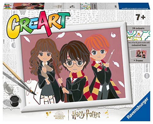 Ravensburger - CreArt Serie D, Harry Potter Das magische Trio, Malen nach Zahlen, Malset für Kinder, inklusive Rahmen, Lernspiel, Geschenkidee für Jungen und Mädchen 7+ Jahre, 27 x 20 cm von Ravensburger