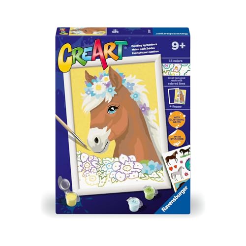 Ravensburger CreArt Serie D: Pferd zwischen Blumen, Malen nach Zahlen, Malset für Kinder, inklusive Rahmen, pädagogisches und kreatives Spiel, Geschenkidee für Kinder ab 9 Jahren, 18 x 24 cm von Ravensburger