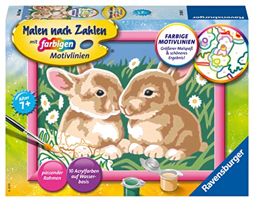 Ravensburger CreArt 27695 - Niedliche Häschen - Malen nach Zahlen Kaninchen für Kinder ab 7 Jahre von Ravensburger