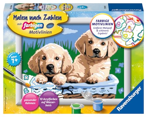 Ravensburger CreArt 27839 - Süße Hundewelpen - Malen nach Zahlen Hund für Kinder ab 7 Jahre von Ravensburger