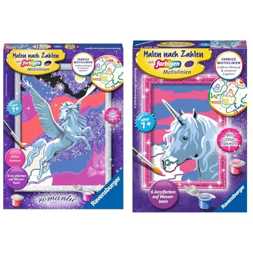 Ravensburger Malen nach Zahlen 28641 - Stolzer Pegasus - Malen nach Zahlen für Kinder ab 7 Jahren & Malen nach Zahlen 29609 - Einhorn - Malen nach Zahlen für Kinder ab 7 Jahren, Einhorn Geschenke von Ravensburger