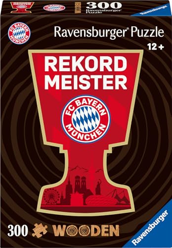 Ravensburger Wooden Puzzle 12001342 - FC Bayern München - 300 Teile Kontur-Holzpuzzle mit stabilen, individuellen Puzzleteilen und 25 kleinen Holzfiguren = Whimsies, für FC Bayern Fans ab 12 Jahren von Ravensburger