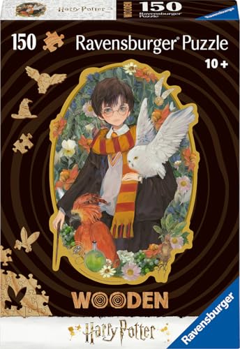 Ravensburger WOODEN Puzzle 12001458 - Harry Potter - 150 Teile Kontur-Holzpuzzle mit stabilen, individuellen Puzzleteilen und 15 kleinen Holzfiguren - Whimsies, Harry Potter Puzzle ab 10 Jahren von Ravensburger