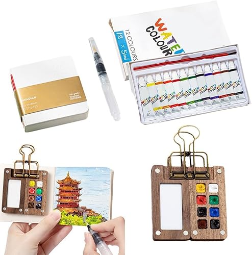 Mini Aquarell Travel Set, Mini Palette Aquarell mit Clips, Skizzenbuch Palette aus Holz, Tragbare Aquarell Palette, Tragbare Skizzenbuch-Palette (8 Fächern) von RawWeFactic