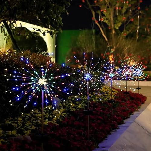 2 Stück Solar Feuerwerk Lichter, Solar Garten Lichter, 90 LED Außen Wasserdicht Glühwürmchen Wege Lichter, Solar Dekorative Licht Garten Kanal Dekorative Einsatz Licht, Farbige Lichter von Rawrr