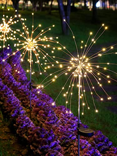 2 Stück Solar Feuerwerk Lichter, Solar Garten Lichter, 90 LED Außen Wasserdicht Glühwürmchen Wege Lichter, Solar Dekorative Licht Garten Kanal Dekorative Einsatz Licht, Warmweiß von Rawrr