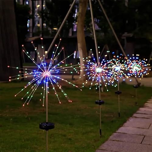 4 Stück Solar Feuerwerk Lichter, Solar Garten Lichter, 90 LED Außen Wasserdicht Glühwürmchen Wege Lichter, Solar Dekorative Licht Garten Kanal Dekorative Einsatz Licht, Farbige Lichter von Rawrr