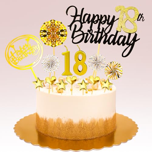 Raxfekro Tortendeko 18 Geburtstag Junge Mädchen Happy 18th Birthday Cake Topper Gold Kuchen Deko für 18 Geburstagstorte Torten Deko Cake Topper 18 Geburtstag (18th) von Raxfekro