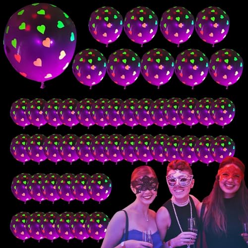 Neon Glow Ballons, UV Neon Ballons Licht, Neon Dekoration Ballons, 50 Fluoreszierende Luftballons, Glow Ballons, UV Reactive Ballons, Glow in the Dark, Supplies, Dance von Raxove