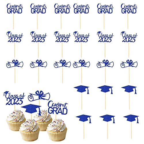 Raxove Cupcake-Topper 2023 – Cupcake-Topper zum Schulabschluss, Klasse 2023, Abschlussfeier, Diplom-Abschluss-Kappen, Kuchendekoration für Abschlussfeier von Raxove