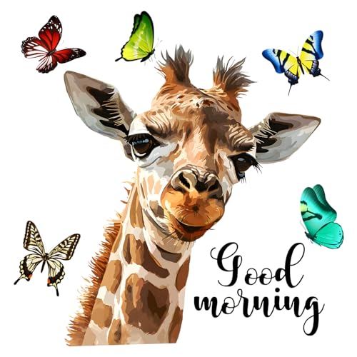 Raxove Giraffe Aufkleber Fenster Dekor Wandaufkleber Giraffe Familie Kunst Aufkleber Dschungel Tiere Giraffe Wandaufkleber Guten Morgen Wasserdicht Tiere Wandaufkleber Doppelseitig Lustige Giraffe von Raxove