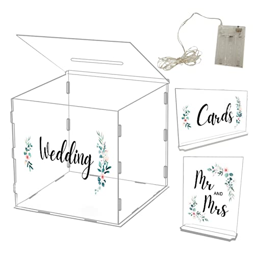 Raxove Hochzeitskartenbox, Acryl Große Kartenboxen mit Schlitzen, Gastgrüße Umschlag Klar Sammelbox, Baby Brautdusche Geldkartenbox für Partys, Wunschbrunnen, Geburtstage von Raxove