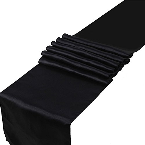 10 Tischläufer aus Satin in den Maßen 30,5 x 274,3 cm von Raylinedo, als Dekoration für Hochzeiten, Partys und als Brautschmuck, Satin, Schwarz , 5 von RayLineDo