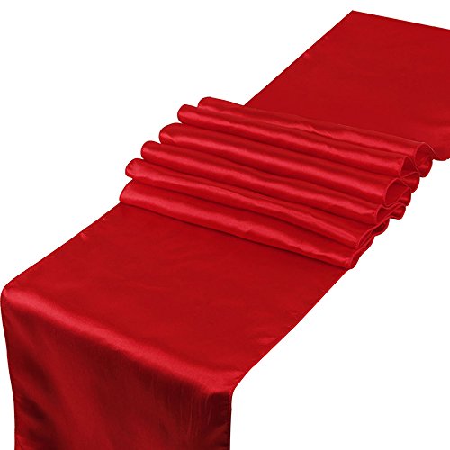 10 Tischläufer aus Satin in den Maßen 30,5 x 274,3 cm von Raylinedo, als Dekoration für Hochzeiten, Partys und als Brautschmuck, Satin, rot, 1 von RayLineDo